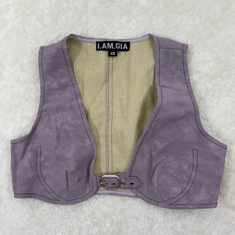I. AM. GIA. Natali Buckle Crop Top Purple Faux Leather Women's US XS